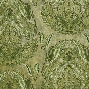 Monochromatic Medallion Paisley-botanical green (large scale)