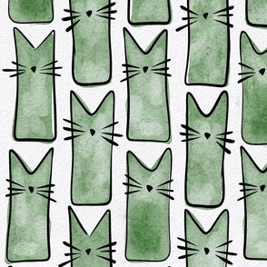 cat - buddy cat kelly green - watercolor adorable cat - cute cat fabric