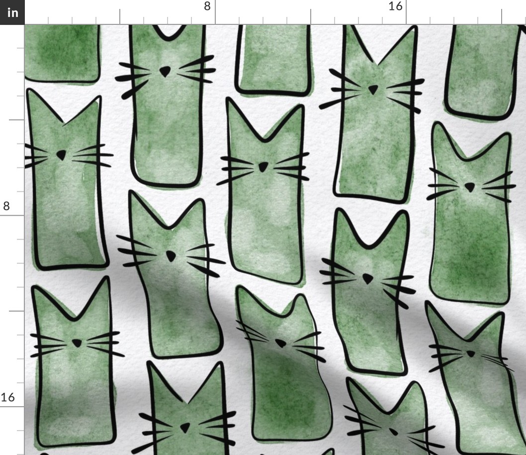 cat - buddy cat kelly green - watercolor adorable cat - cute cat fabric