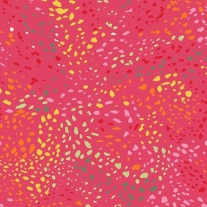 SMALL Paint splatters abstract swirl pattern on hot pink / cerise - watercolor hand-painted colorful spots & polka dots in red yellow orange pink green