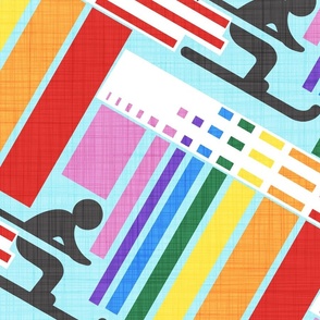 speedy skiers rainbow  wallpaper scale