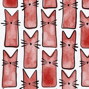 cat - buddy cat poppy red - watercolor adorable cat - cute cat fabric