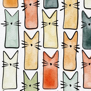 cat - buddy cat vintage - watercolor adorable cat - cute cat fabric