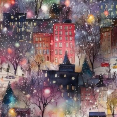 New York City Christmas Street Watercolor