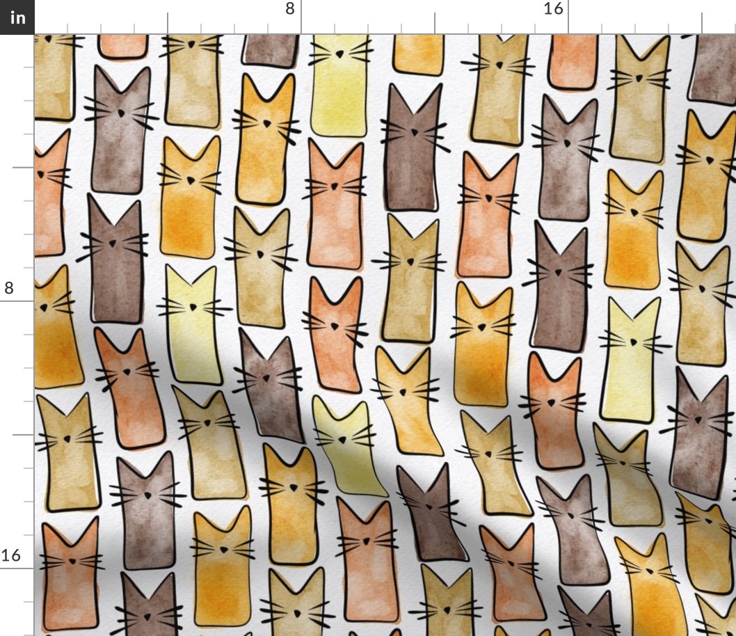 small scale cat - buddy cat autumn - watercolor adorable cat - cute cat fabric