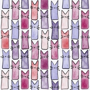 small scale cat - buddy cat berry and orchid mix - watercolor adorable cat - cute cat fabric
