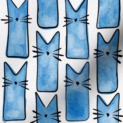 small scale cat - buddy cat bluebell - watercolor adorable cat - cute cat fabric