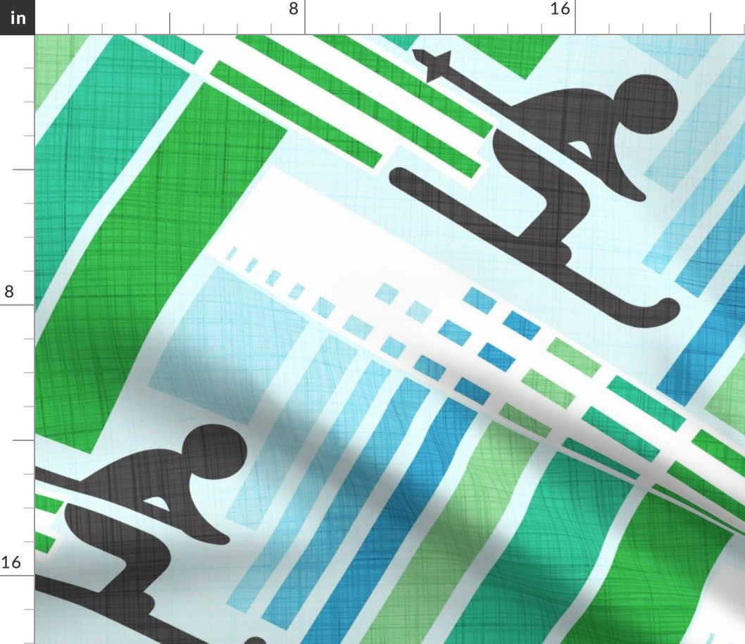 speedy skiers blue green wallpaper scale