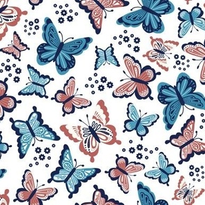 Happy Spring Butterflies Coral Blue Regular Scale