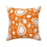 Large Scale Playful Paisley Bandana White on Orange