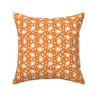 Small Scale Playful Paisley Bandana White on Orange