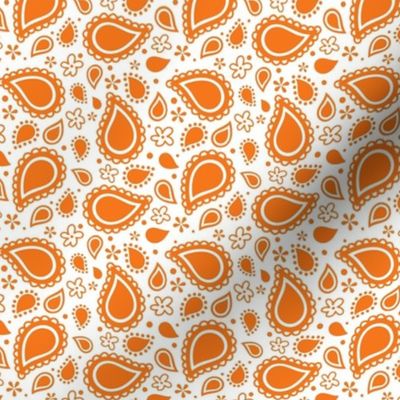 Small Scale Playful Paisley Bandana Orange on White