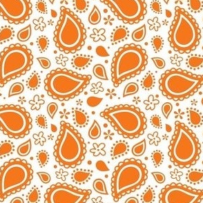 Small Scale Playful Paisley Bandana Orange on White