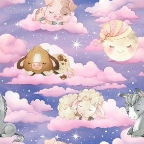 Small Scale sleeping animals cloudy night pink
