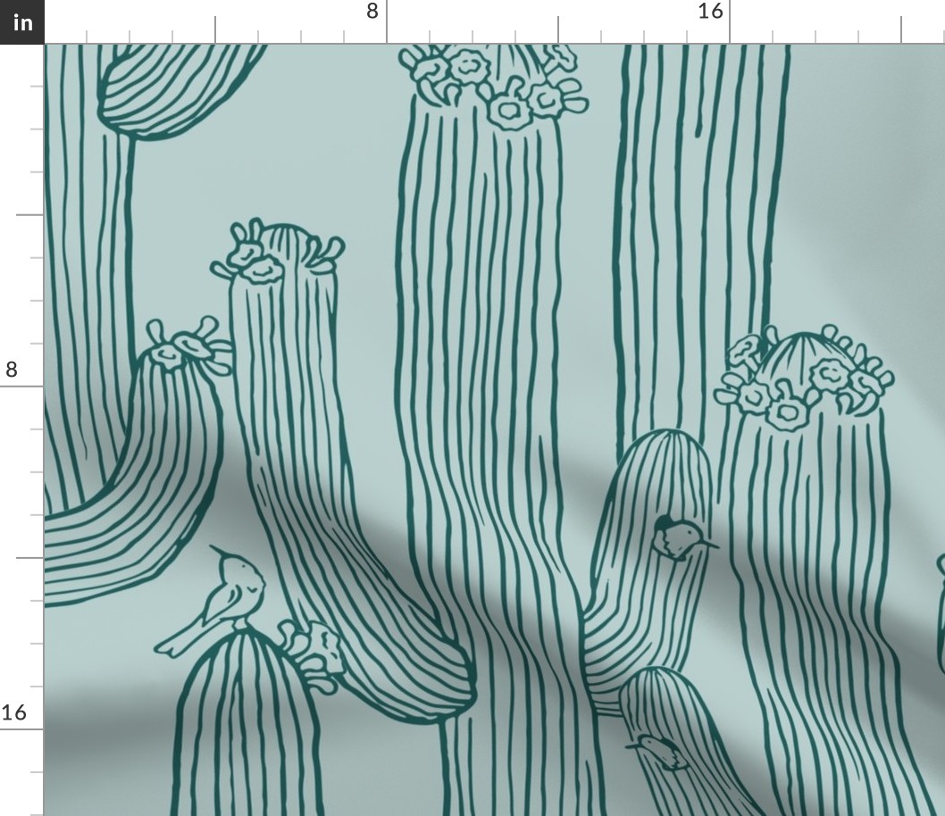 Saguaros in Bloom_Turquoise_extra large