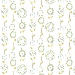 Primitive Floral Wallpaper Mint Green & Gold on White-6" fabric small