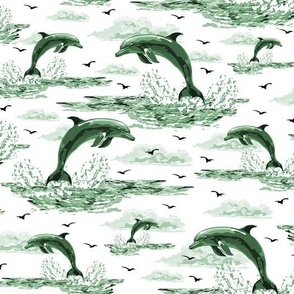 Dark Green Bottlenose Dolphin, Marine Blue Ocean Waves, Deep Blue Sea, Marine Mammal Flying Porpoise