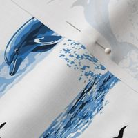 Jumping Dolphins Toile De Jouy, Cobalt Blue Sea Marine Ocean Waves, Flying Porpoise