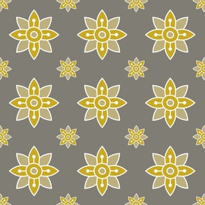 Lady's mantle flower geometric flower pattern mustard-yellow on grey