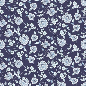 Hamptons Trailing Flowers - navy background