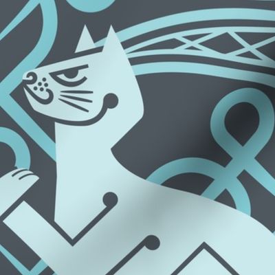 Celtic Cats Pattern Icy Blue Wallpaper