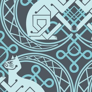 Celtic Cats Pattern Icy Blue Wallpaper