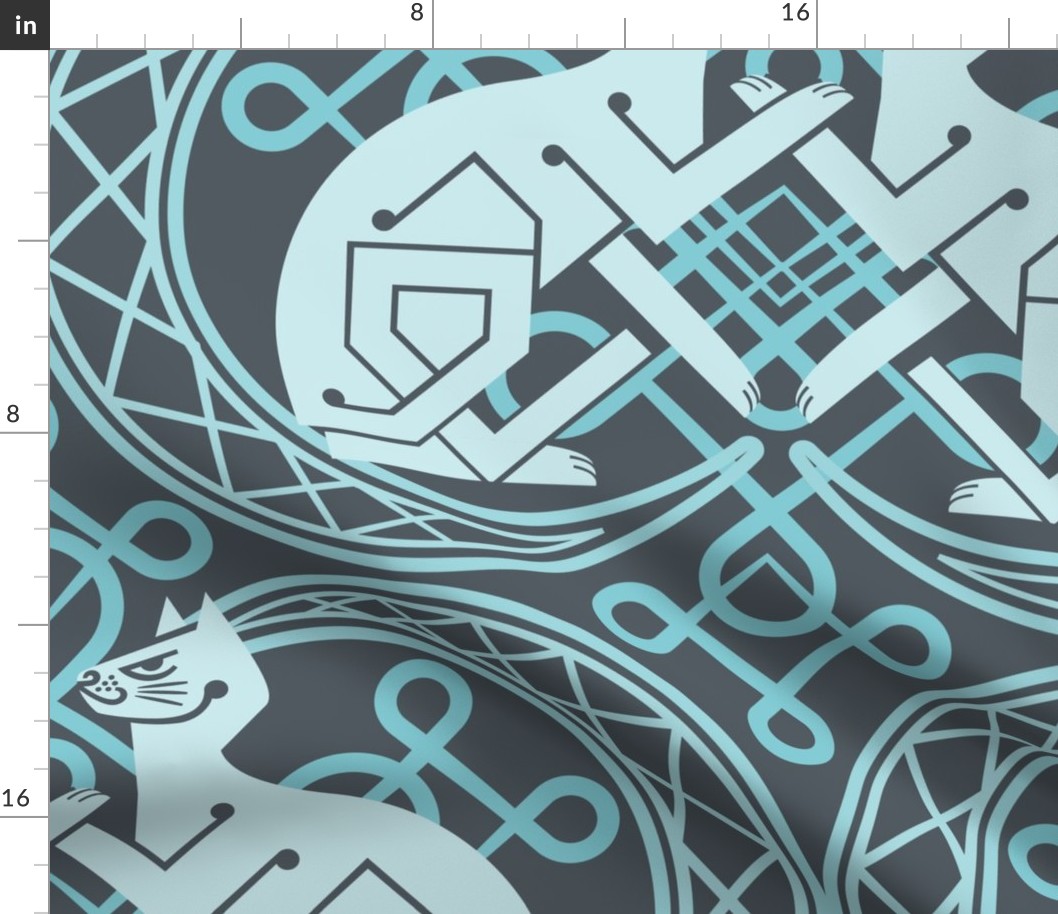 Celtic Cats Pattern Icy Blue Wallpaper