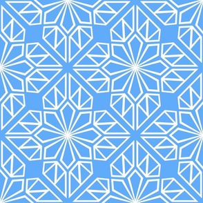 Bright Blue Geometric Block Print in Azure Blue and White – Large - Bright Blue Latticework, Summery Color Confident, Blue Fretwork