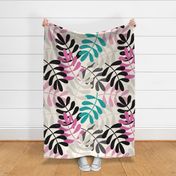 Palm Leaves - Black, Gray, Pink, Teal (jumbo scale)