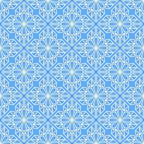 Bright Blue Geometric Block Print in Azure Blue and White – Medium - Bright Blue Latticework, Summery Geometric, Blue Fretwork