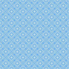 Bright Blue Geometric Block Print in Azure Blue and White – Small - Bright Blue Latticework, Summery Geometric, Blue Fretwork