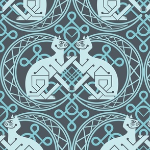 Celtic Cats Fabric Blue