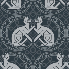 Celtic Cats Fabric Charcoal