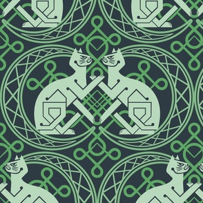 Celtic Cats Fabric Green