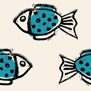 Midcentury Linocut Fish