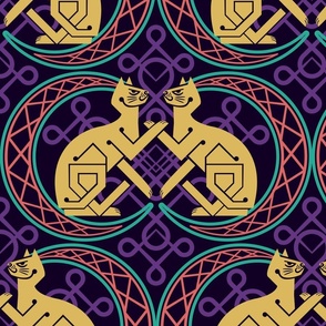 Celtic Cats Fabric Gold