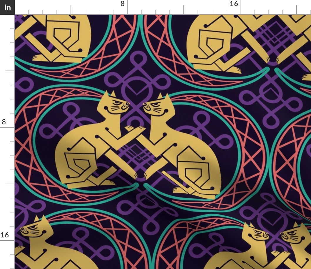 Celtic Cats Fabric Gold