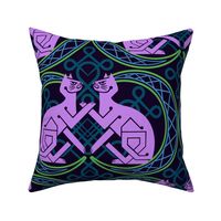 Celtic Cats Fabric Purple