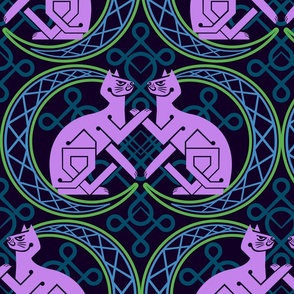 Celtic Cats Fabric Purple