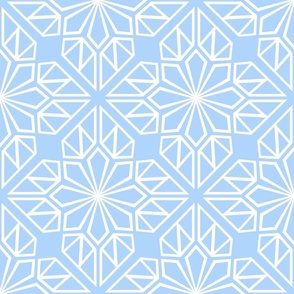 Blue and White Geometric Block Print in Pastel Azure Blue and White – Large - Calm Coastal, Blue Geometric, Blue and White Latticework