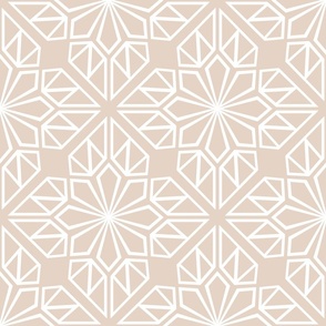 Neutral Geometric Block Print in Beige and White – Large - Beige Geometric, Neutral Latticework, Classic Beige