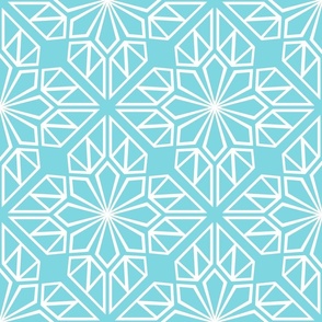 Turquoise Geometric Block Print in Tropical Aquamarine and White – Large - Tropical Turquoise, Latticework Geometric, Summery Outdoor