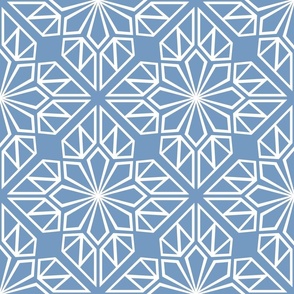 Soft Navy Geometric Block Print in Soft Steel Blue and White – Large - Classic Geometric, Soft Navy Coastal, Navy Latticework