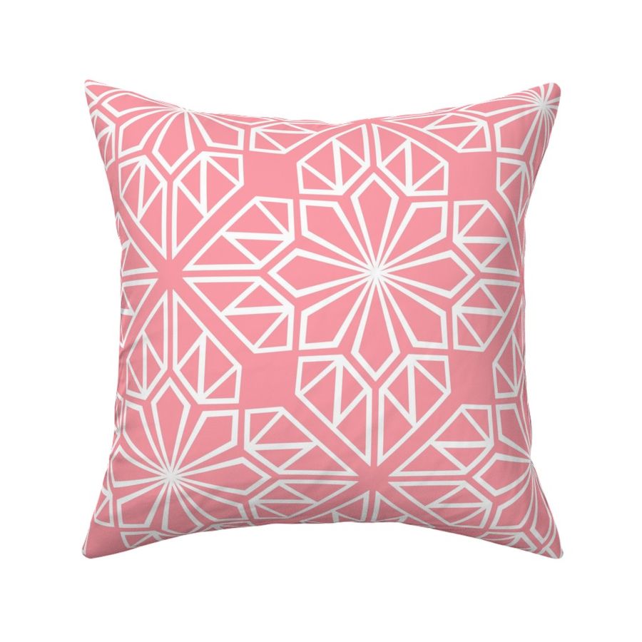 Coral Geometric Block Print in Salmon Pink and White – Large - Palm Beach, Latticework Geometric, Summery Outdoor