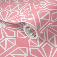 Coral Geometric Block Print in Salmon Pink and White – Large - Palm Beach, Latticework Geometric, Summery Outdoor