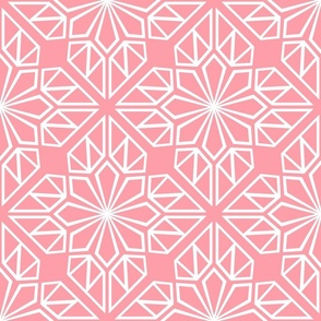 Coral Geometric Block Print in Salmon Pink and White – Large - Palm Beach, Latticework Geometric, Summery Outdoor