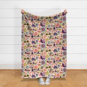 Playful Meadow: V2 Happy Animals Folk Abstract Florals Groovy Folksy 70s Retro Flowers - Large