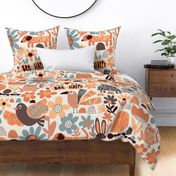 Playful Meadow: V3 Cute Happy Animals Folk Abstract Florals Groovy Folksy 70s Inspirational Retro Flowers - XL