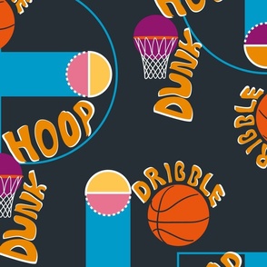 Basketball Graffiti- Balls and Hoops Typography- Retro Colorful Sport- Large Scale