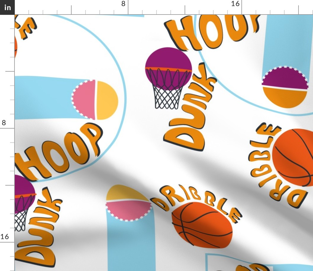 Basketball Graffiti- Balls and Hoops Typography- Retro Colorful Sport on White- Large Scale